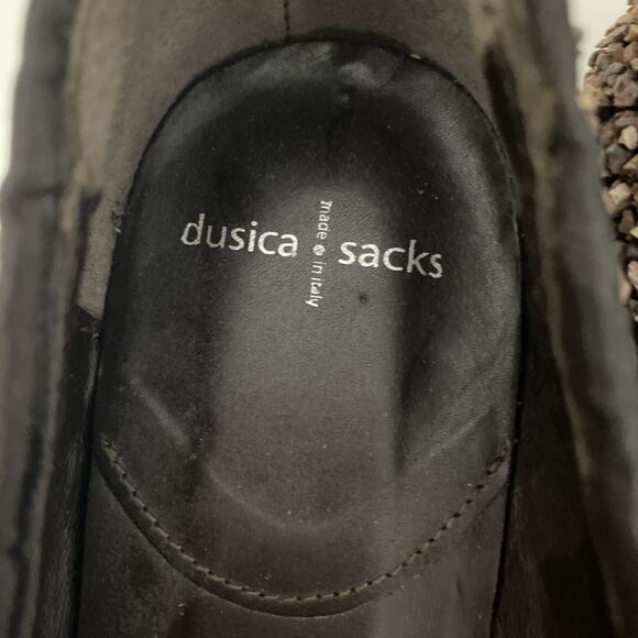 Dusica Sacks Ballet Flat Peep Toe Rock Stone Hand made Brown Embellished 38 8 - Picture 5 of 12